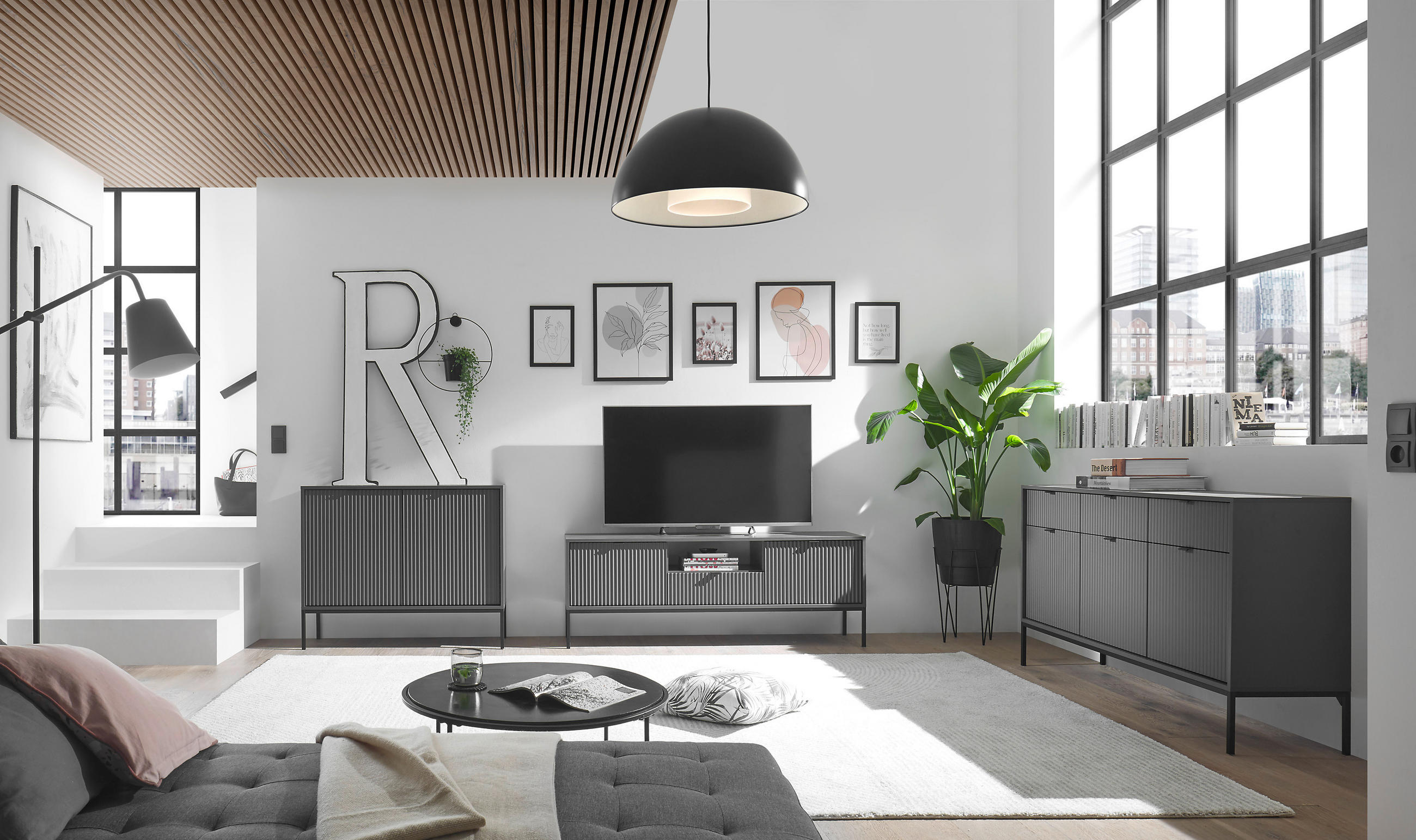 SIDEBOARD  in 153/84/39 cm  - Grau, Basics, Holzwerkstoff/Kunststoff (153/84/39cm) - Xora