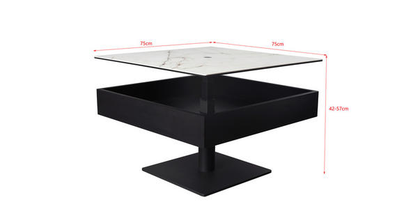 COUCHTISCH ESG 75/75/42-57 cm quadratisch Schwarz, Weiß  - Schwarz/Weiß, Basics, Glas/Keramik (75/75/42-57cm) - Dieter Knoll