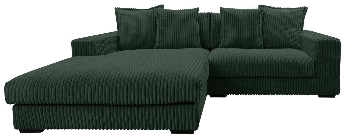 ECKSOFA in Cord Dunkelgrün  195/285 cm  - Dunkelgrün/Schwarz, Design, Kunststoff/Textil (195/285cm) - MID.YOU