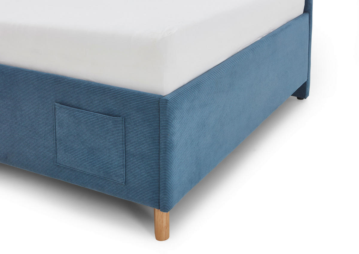 POLSTERLIEGE in Cord Blau  - Blau/Eichefarben, Konventionell, Holz/Textil (90/200cm) - Stylife
