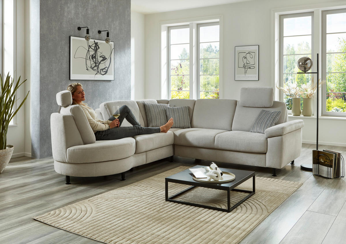 ECKSOFA in Flachgewebe Hellgrau  - Hellgrau/Schwarz, Konventionell, Textil/Metall (252/248cm) - Beldomo Comfort