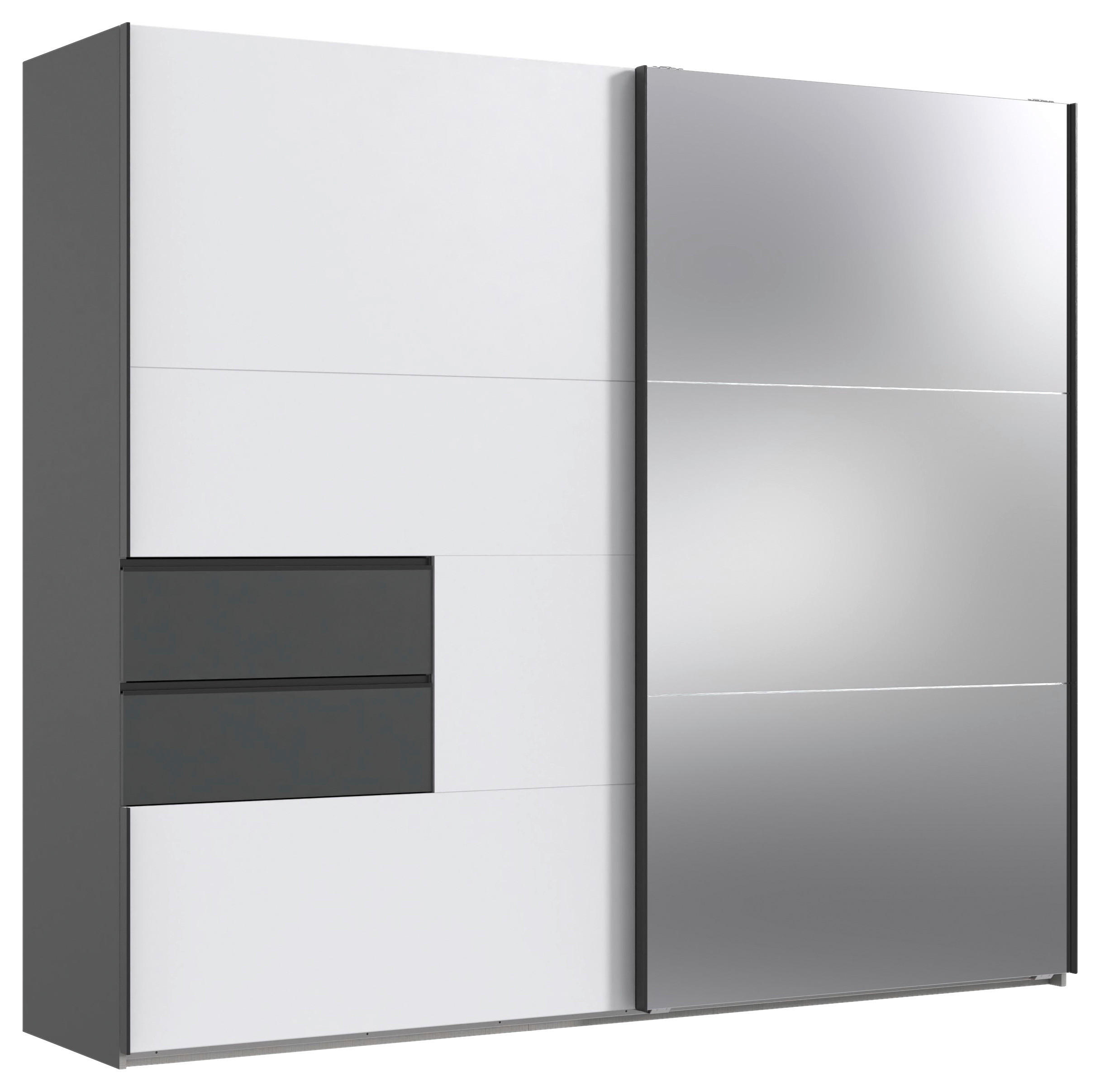 SCHWEBETÜRENSCHRANK 250/216/65 cm 2-türig Graphitfarben, Weiß  - Schwarz/Graphitfarben, MODERN, Holzwerkstoff/Metall (250/216/65cm) - MID.YOU