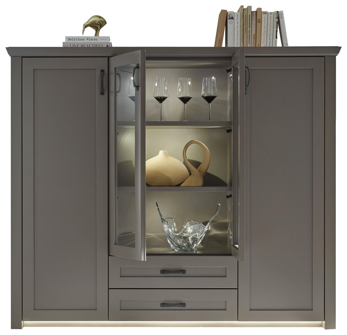 HIGHBOARD Graphitfarben  177/150/43 cm  - Schwarz/Graphitfarben, LIFESTYLE, Glas/Holzwerkstoff (177/150/43cm) - Landscape