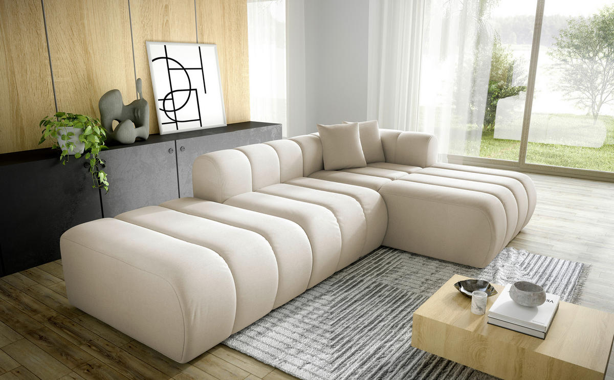 ECKSOFA Creme Webstoff Zierkissen  - Creme/Schwarz, LIFESTYLE, Kunststoff/Textil (289/178cm) - Milino