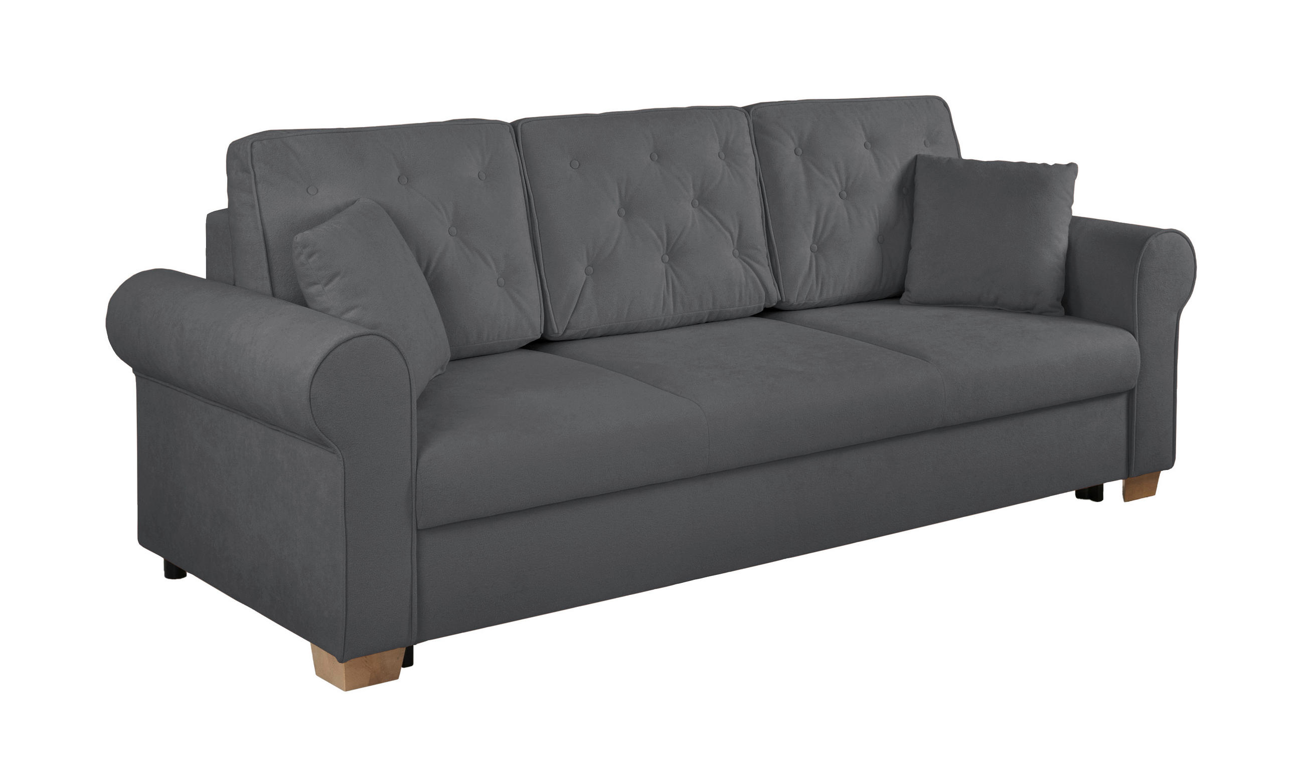 SCHLAFSOFA in Bouclé Dunkelgrau  - Dunkelgrau/Buchefarben, Design, Holz/Textil (240/94/98cm) - MID.YOU