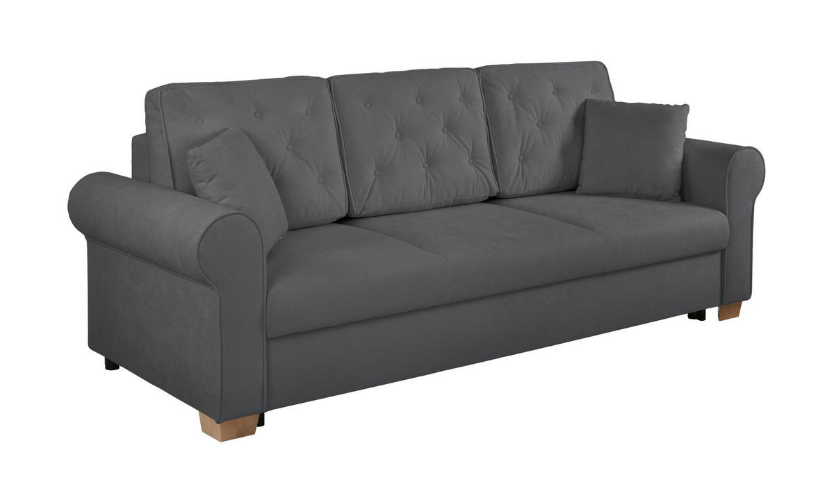 SCHLAFSOFA in Bouclé Dunkelgrau  - Dunkelgrau/Buchefarben, Design, Holz/Textil (240/94/98cm) - MID.YOU