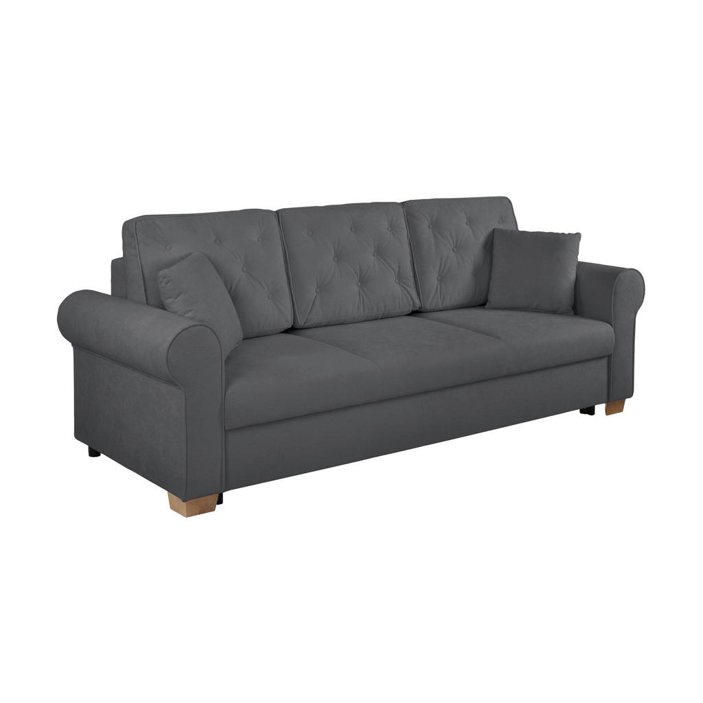 Thumbnail - Mid.you Schlafsofa Arles, Dunkelgrau, Textil, Birke, Buche, Hartholz, Uni, 3-Sitzer, Füllung: Silikon, Schaumstoffflocke...