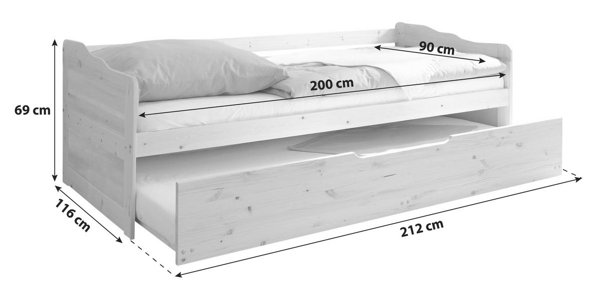 AUSZIEHBETT 90/200 cm Weiss  - Weiss, Natur, Holz/Kunststoff (90/200cm) - MID.YOU