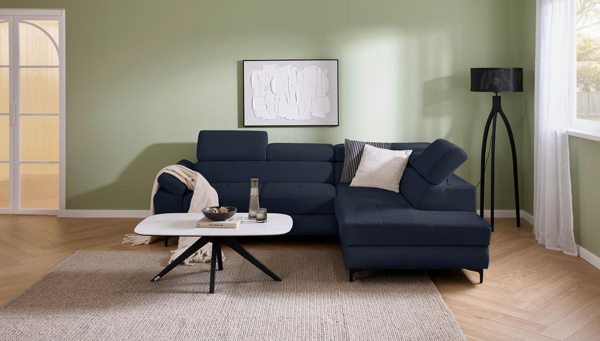 ECKSOFA inkl. Funktion COMBO Dunkelblau Flachgewebe  - Schwarz/Dunkelblau, Design, Textil/Metall (266/206cm) - Stylife