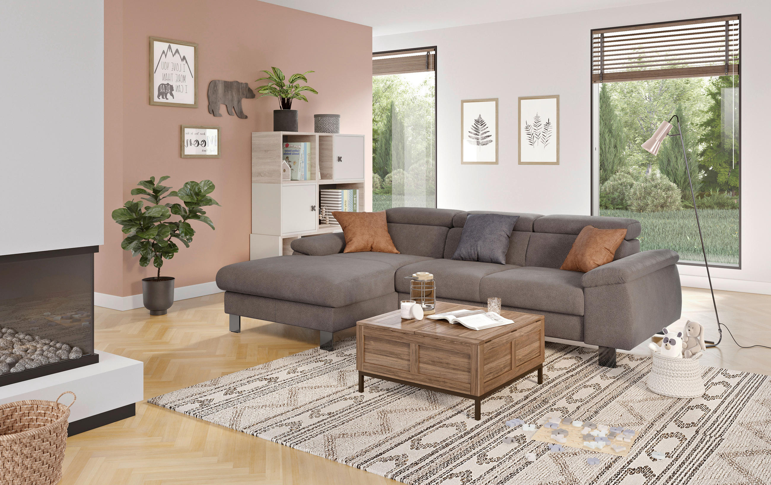 ECKSOFA in Flachgewebe Dunkelgrau  - Chromfarben/Dunkelgrau, Design, Textil/Metall (166/244cm) - Livetastic