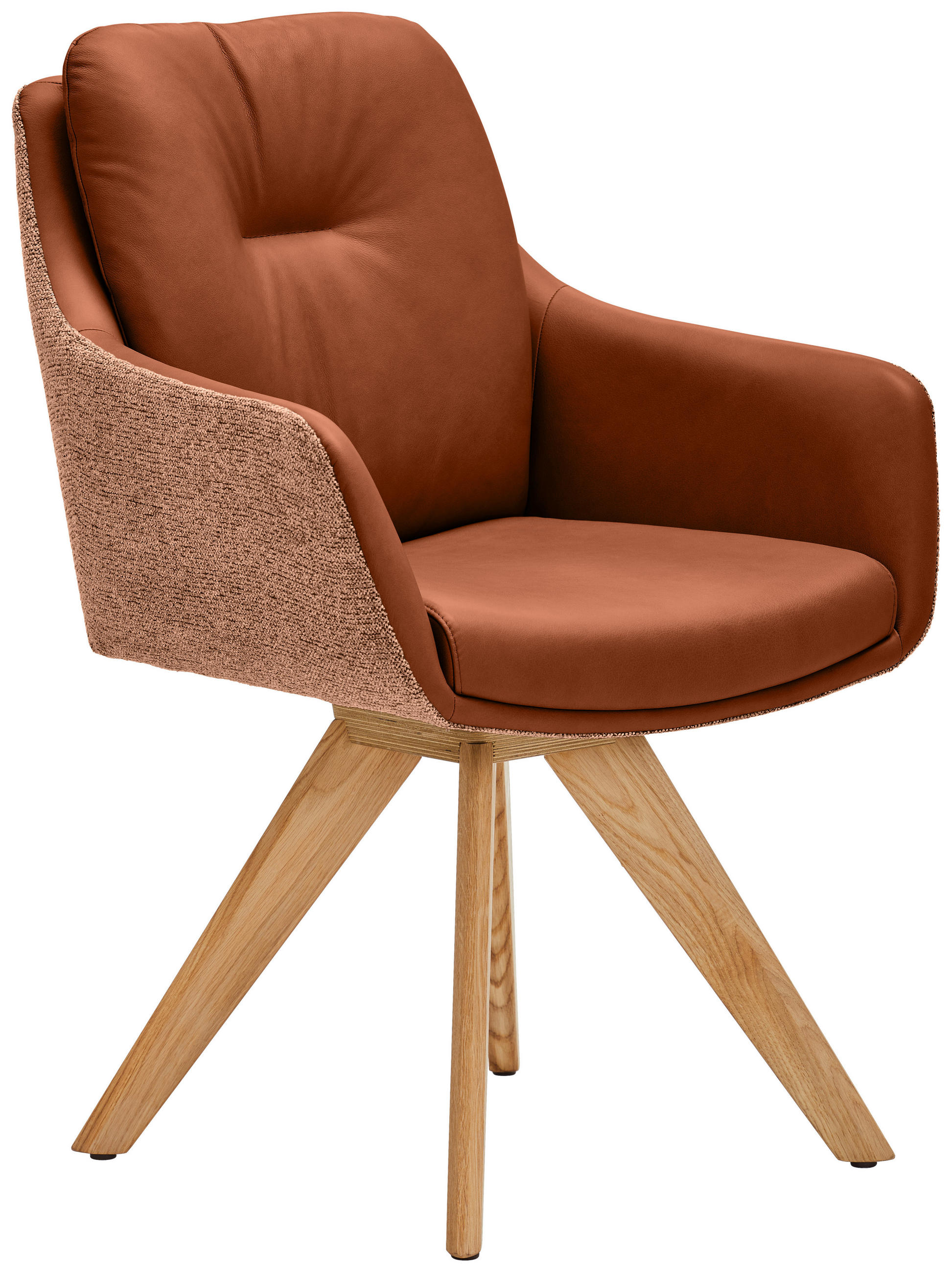 ARMLEHNSTUHL  in Webstoff Kombination Echtleder/Stoff pigmentiert  - Wildeiche/Cognac, Design, Leder/Holz (62/90/65cm) - Waldwelt