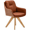 ARMLEHNSTUHL  in Webstoff Kombination Echtleder/Stoff pigmentiert  - Wildeiche/Cognac, Design, Leder/Holz (62/90/65cm) - Waldwelt