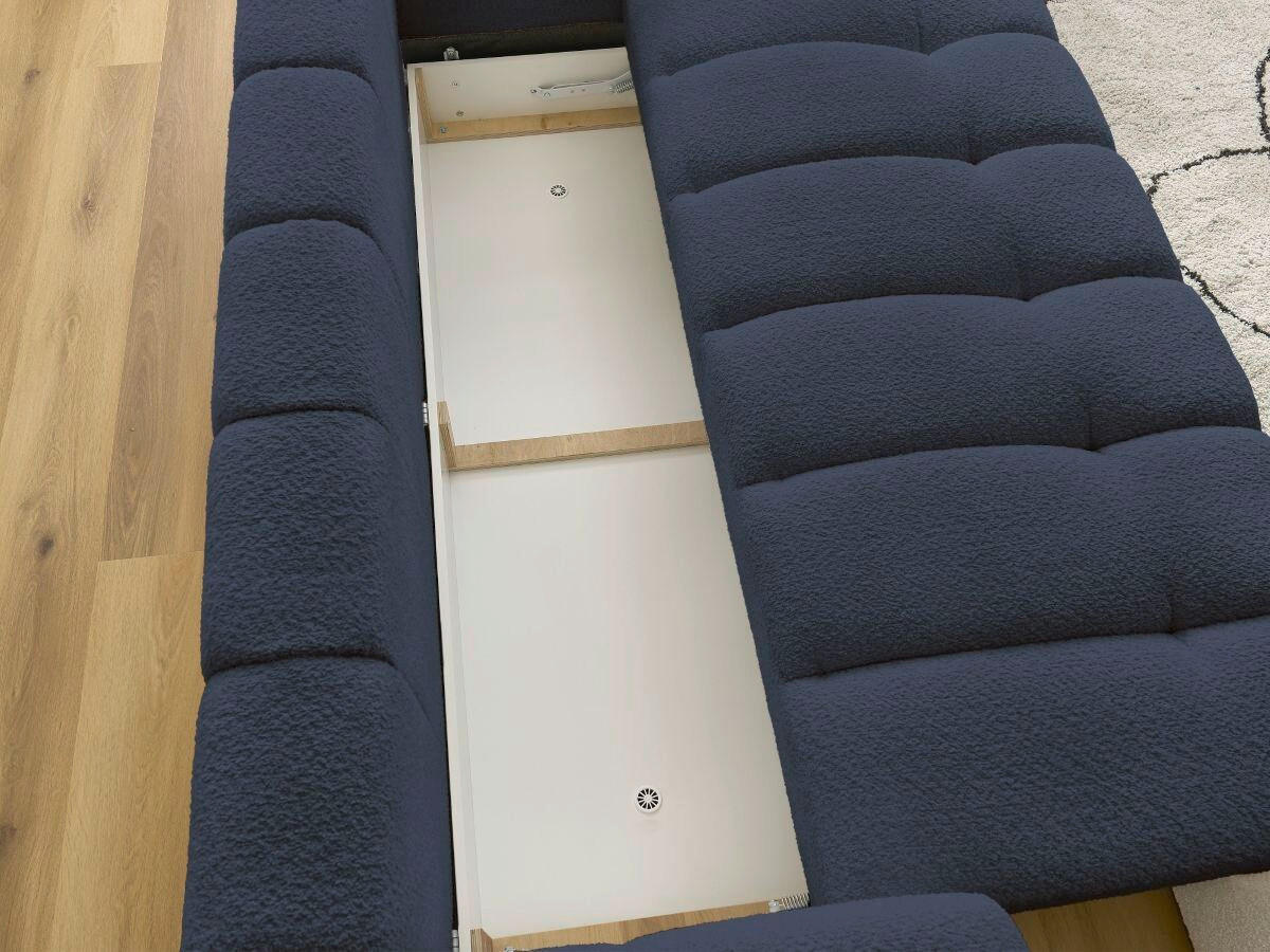 SCHLAFSOFA FUJI Bouclé Dunkelblau  inkl.  - Schwarz/Dunkelblau, MODERN, Kunststoff/Textil (251/113/88cm)