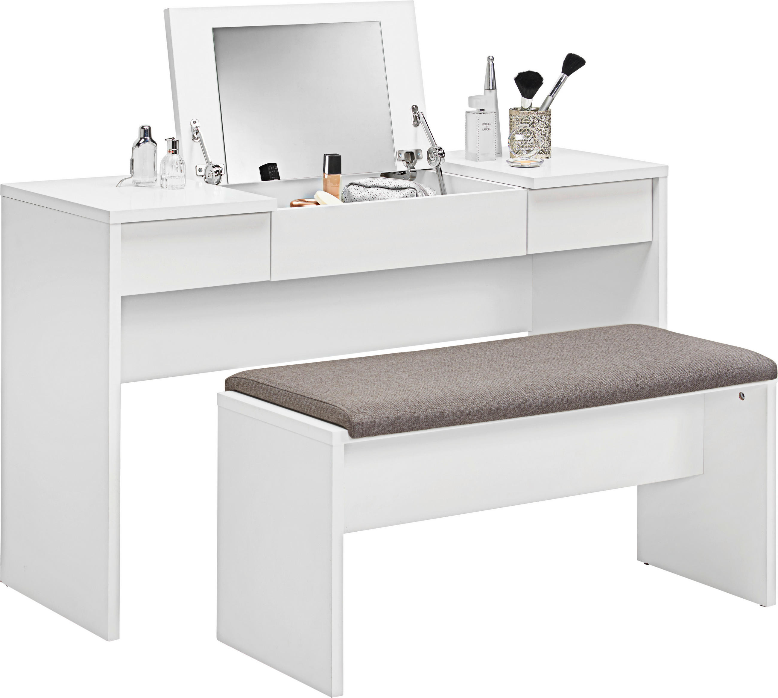 KOZMETIČNA MIZA leseni material - siva/bela, Design, leseni material/tekstil (125/81/42cm) - Xora