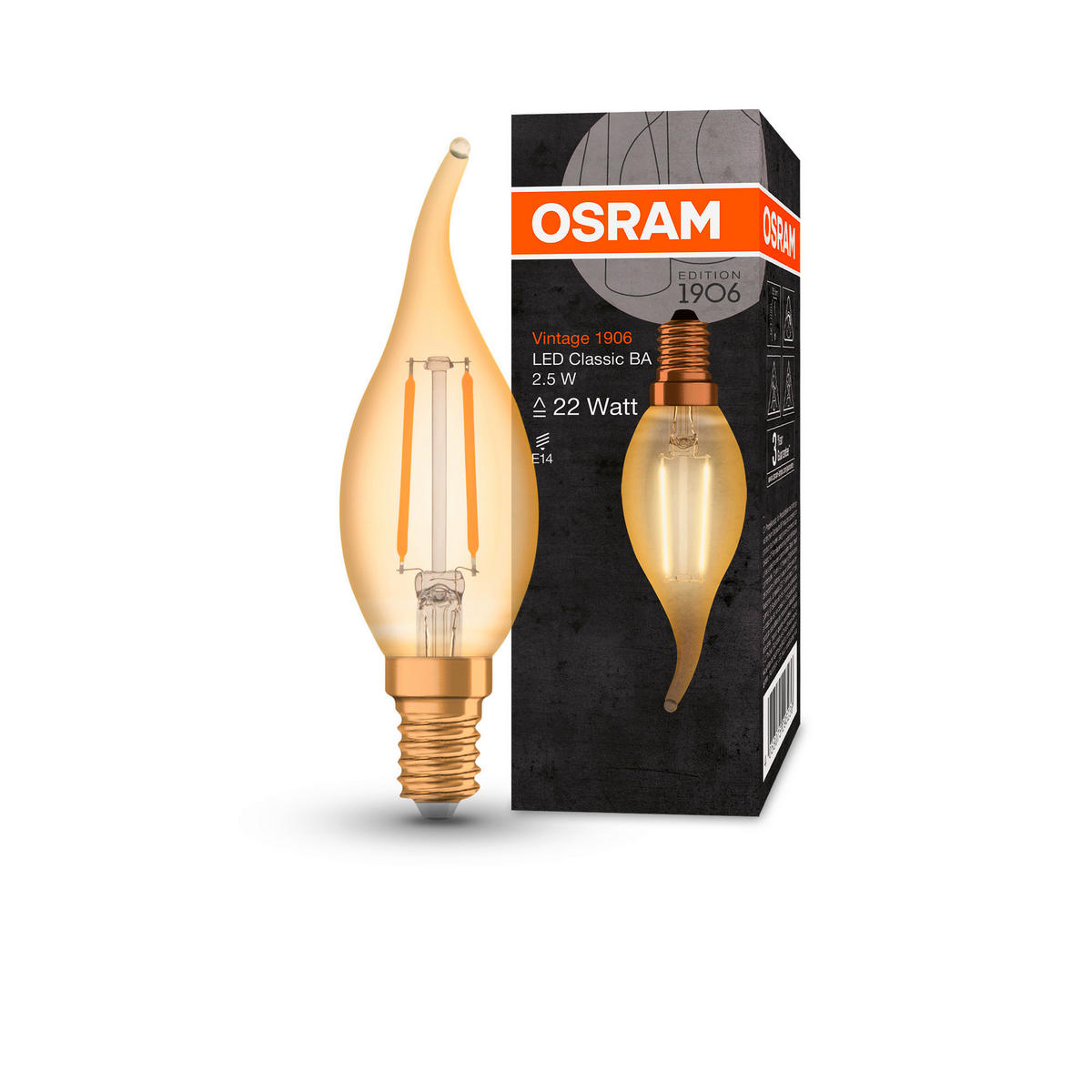 LED-LEUCHTMITTEL   E14 2,5 W 220 lm 2 Stück  - Goldfarben, Basics, Glas (3,5/12,1cm) - Osram