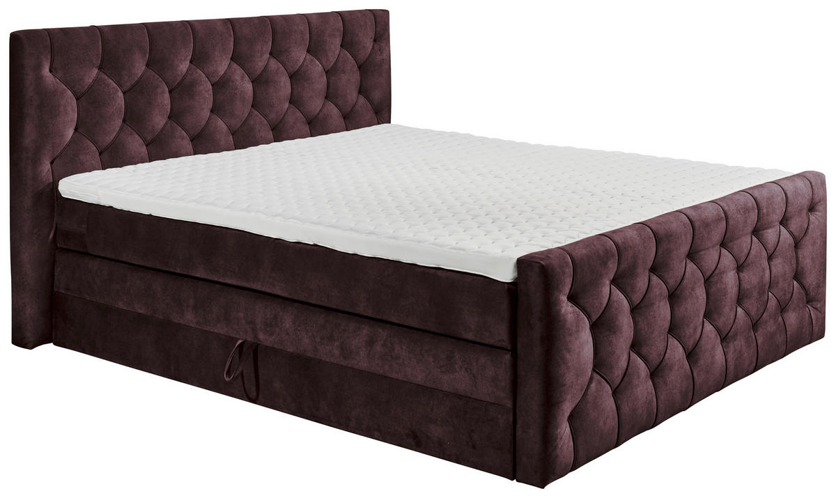 BOXSPRINGBETT 180/200 cm  in Aubergine  - Aubergine/Schwarz, MODERN, Holzwerkstoff/Kunststoff (180/200cm) - MID.YOU