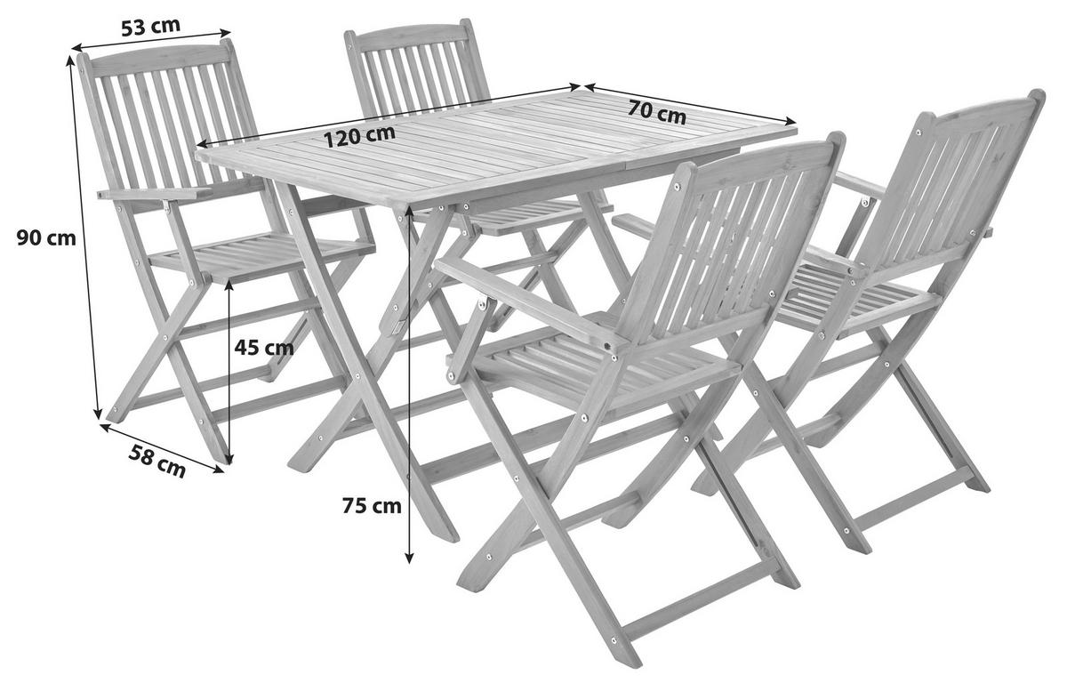 GARTENTISCHGRUPPE Akazie massiv  - Akaziefarben, MODERN, Holz (120cm) - Ambia Garden