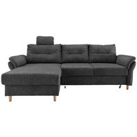 ECKSOFA Anthrazit Chenille Bettkasten, Schlaffunktion, Sitztiefenverstellung, Kopfstütze, Liegefläche im Originalstoff  - Anthrazit/Naturfarben, MODERN, Holz/Textil (176/250cm) - Livetastic