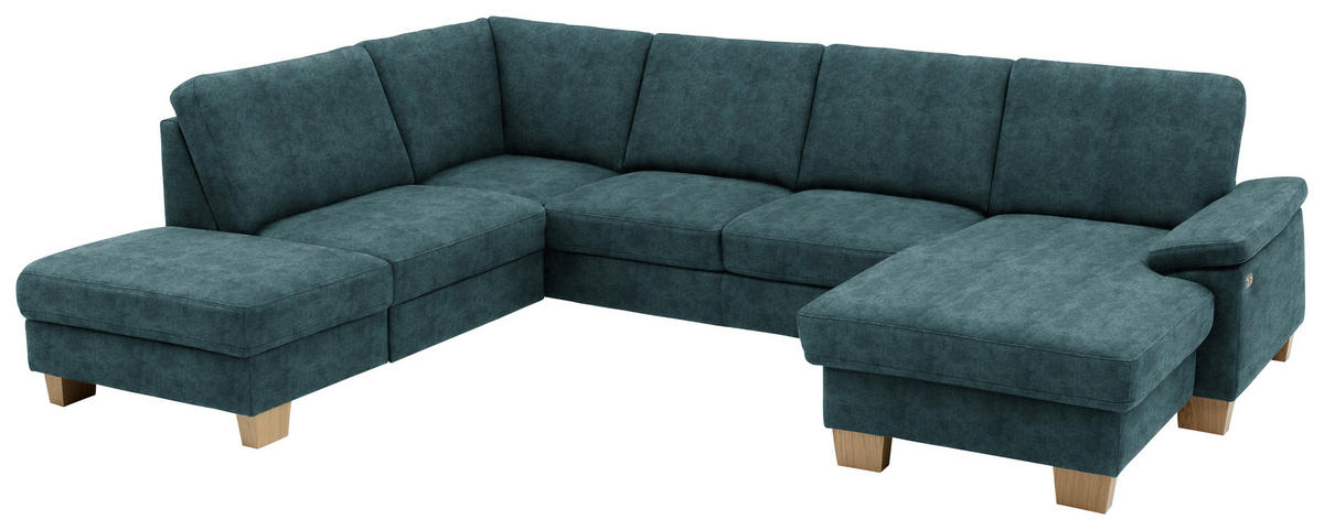 WOHNLANDSCHAFT in Velours Petrol  - Eichefarben/Petrol, Konventionell, Holz/Textil (167/316/235cm) - Beldomo System