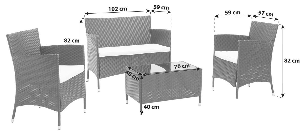 LOUNGEGARNITUR 4-teilig   Stahl  - Dunkelbraun/Creme, MODERN, Glas/Kunststoff - Ondega