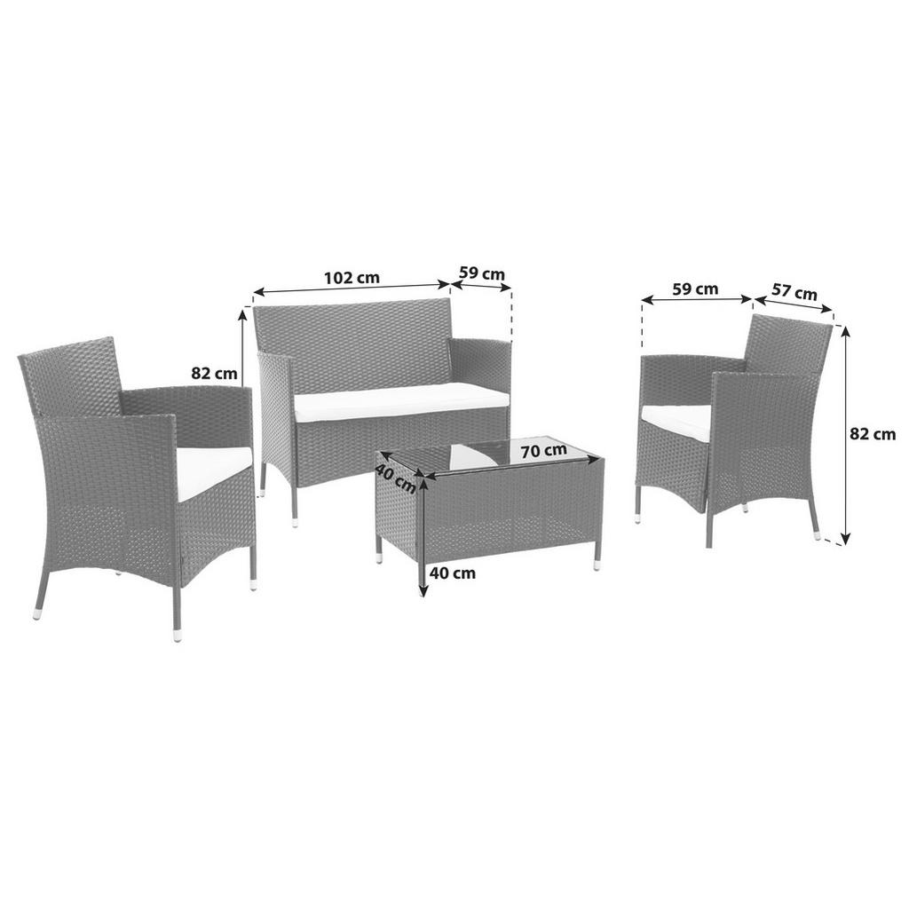 Thumbnail - Ambia Garden Loungegarnitur, Braun, Grau, Metall, Kunststoff, Glas, Textil, 4-teilig, Tisch mit Glasplatte, geeignet für...