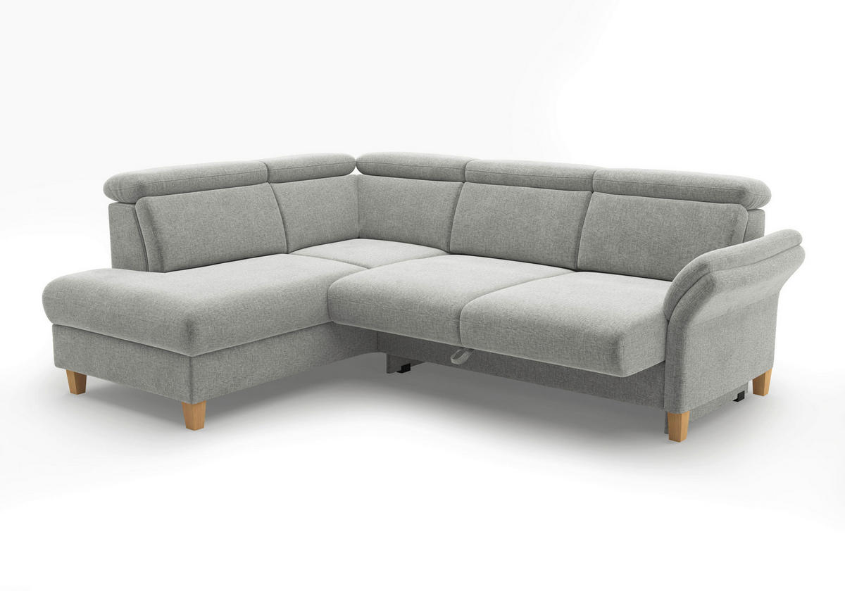 ECKSOFA GLENDALE E Hellgrau Flachgewebe  - Eichefarben/Hellgrau, KONVENTIONELL, Holz/Textil (193/247cm) - Sit & More