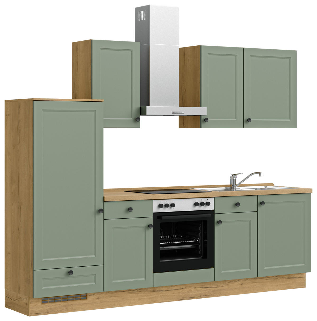 KÜCHENBLOCK 270 cm   in Eichefarben, Schilfgrün  - Schilfgrün/Eichefarben, MODERN, Holzwerkstoff/Metall (270cm) - Nobilia