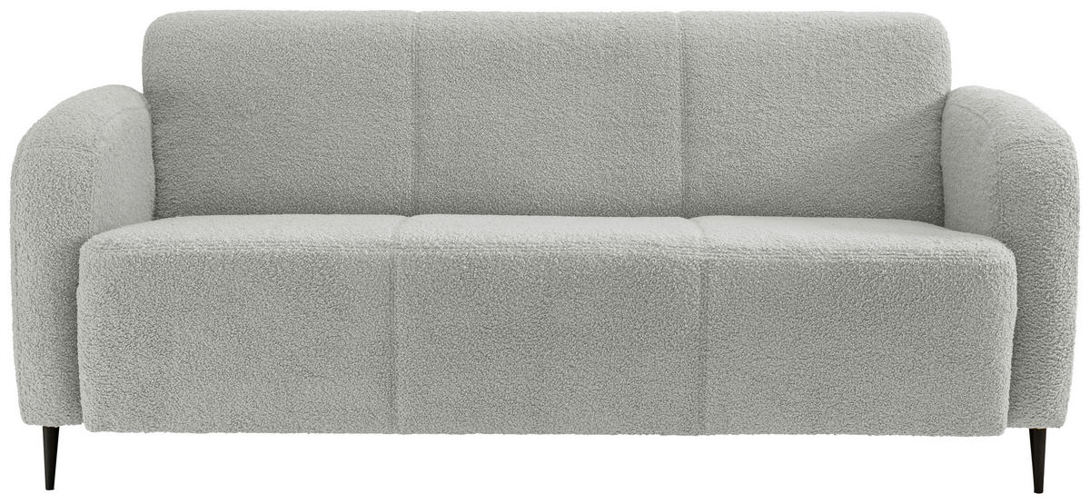 3-SITZER-SOFA Teddystoff Hellgrau  - Hellgrau/Schwarz, MODERN, Textil/Metall (180/76/90cm) - Livetastic