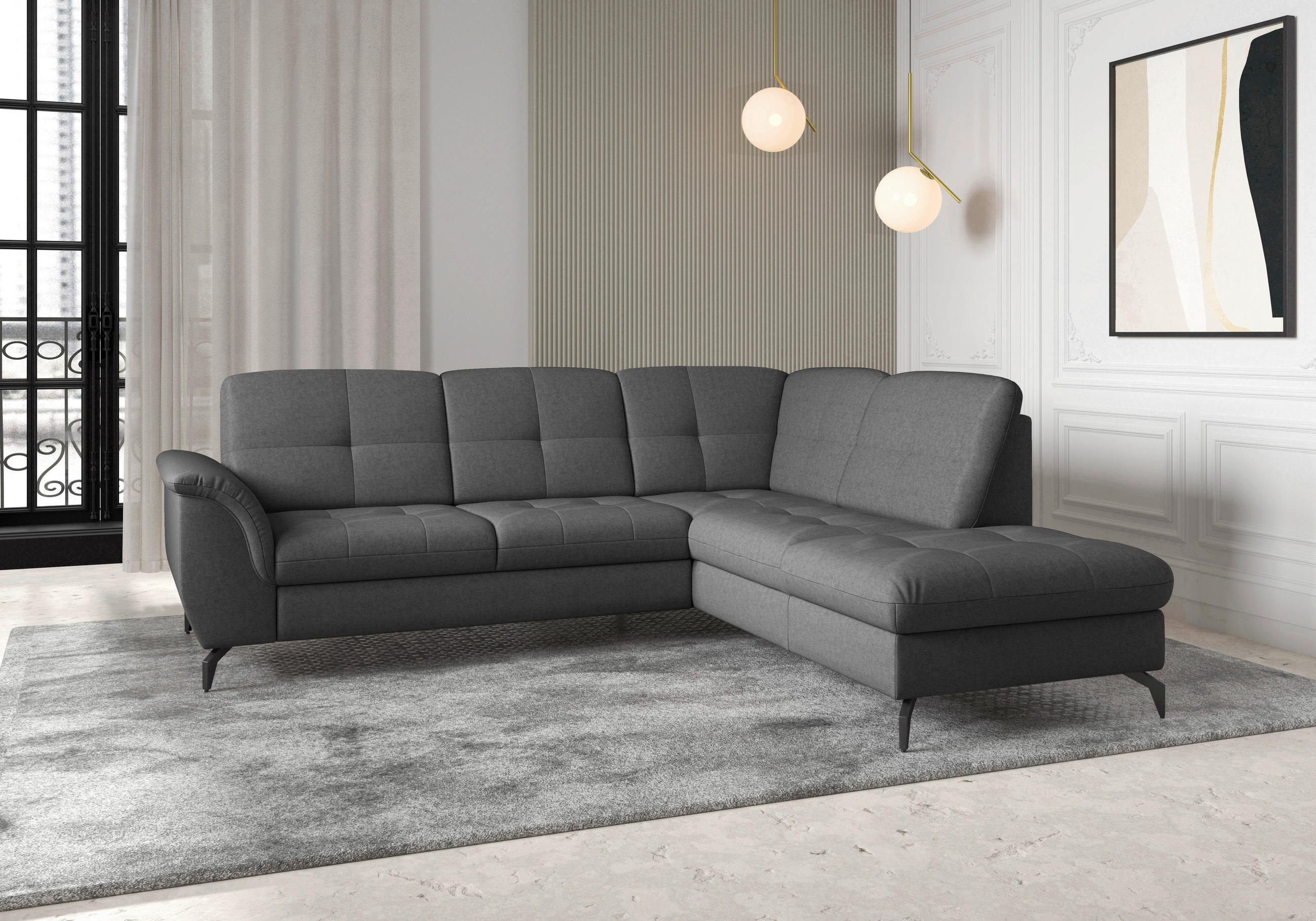 ECKSOFA in Flachgewebe Dunkelgrau  - Dunkelgrau/Schwarz, Modern, Textil/Metall (244/212cm) - Sit & More