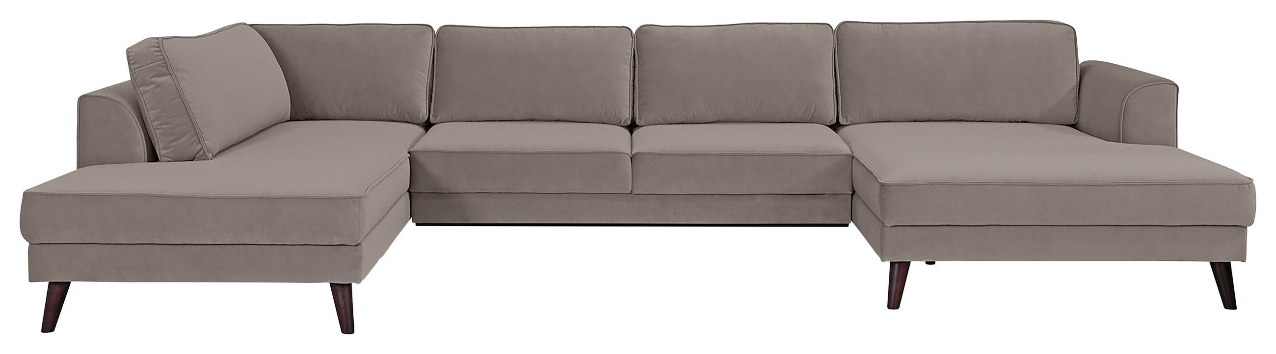 WOHNLANDSCHAFT Taupe Velours - Taupe/Wengefarben, MODERN, Holz/Textil (201/348/169cm) - Trendmanufaktur