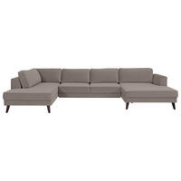 WOHNLANDSCHAFT Taupe Velours  - Taupe/Wengefarben, MODERN, Holz/Textil (201/348/169cm) - Trendmanufaktur