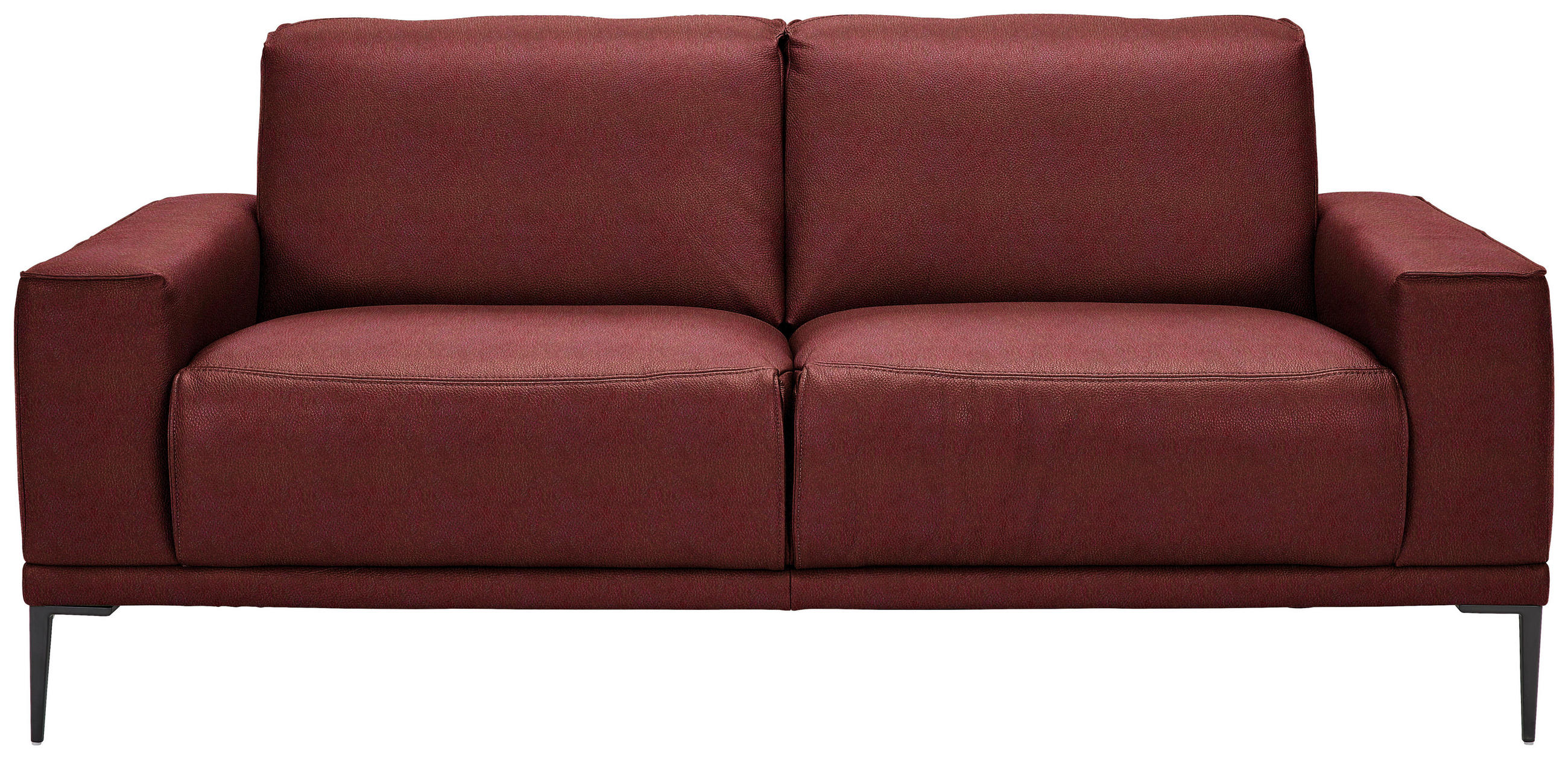 2-SITZER-SOFA in Echtleder Bordeaux  - Bordeaux/Schwarz, Design, Leder/Metall (180/82/92cm) - Johann Jakob