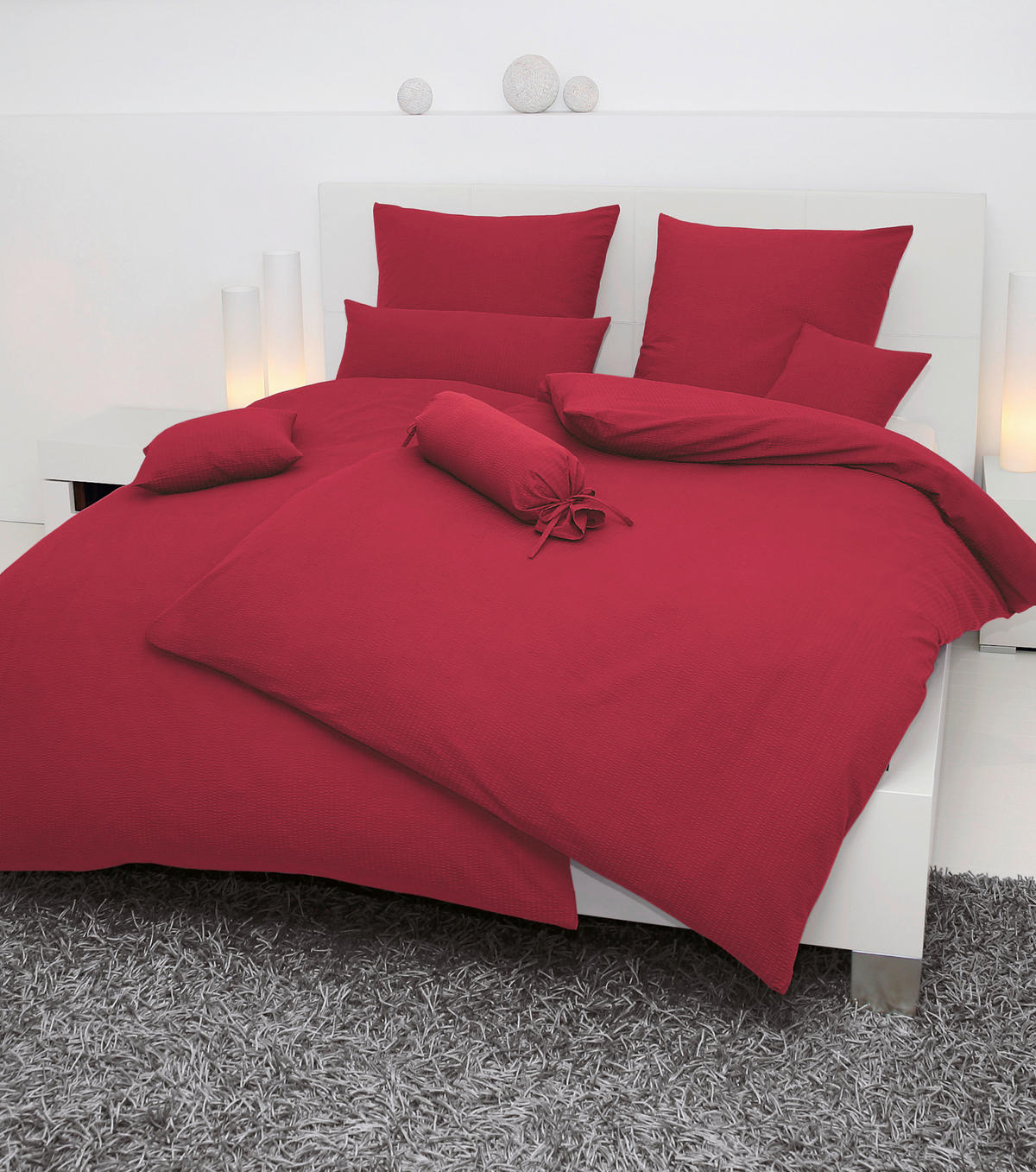 BETTWÄSCHE Seersucker 200/200 cm  - Rot/Kirschrot, Basics, Textil (200/200cm) - Janine