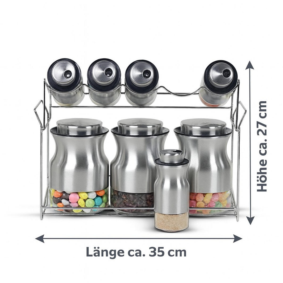 GEWÜRZGLAS-SET - Edelstahlfarben, Basics, Glas/Metall