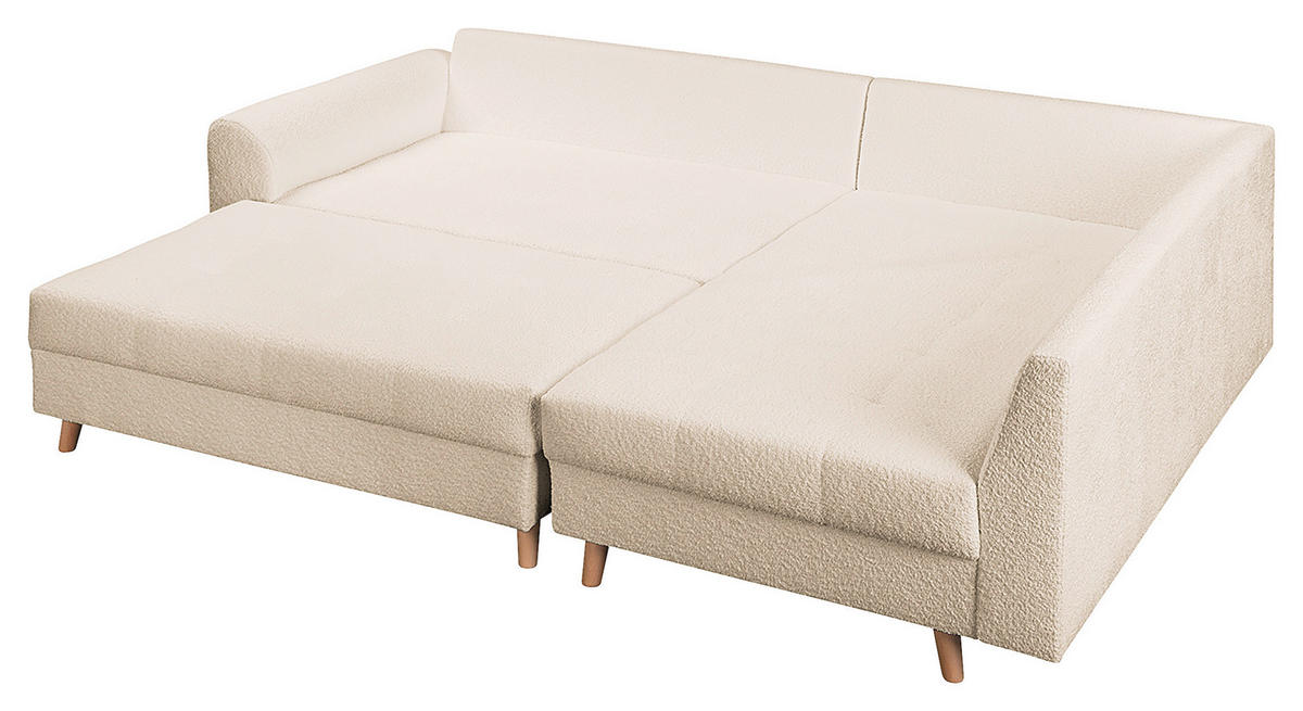 ECKSOFA inkl. Hocker Ariella Weiß Bouclé  - Naturfarben/Weiß, Design, Holz/Textil (231/161cm) - Livetastic