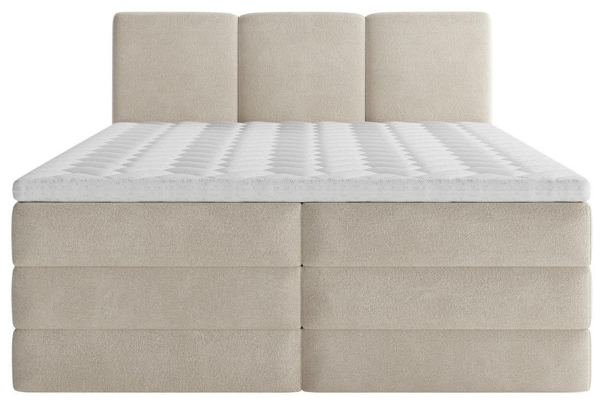 BOXSPRINGBETT 200/200 cm,  in Creme, Bettkasten, Topper, H2 + H3 = mittel + fest  - Creme/Schwarz, MODERN, Holz/Kunststoff (200/200cm) - MID.YOU