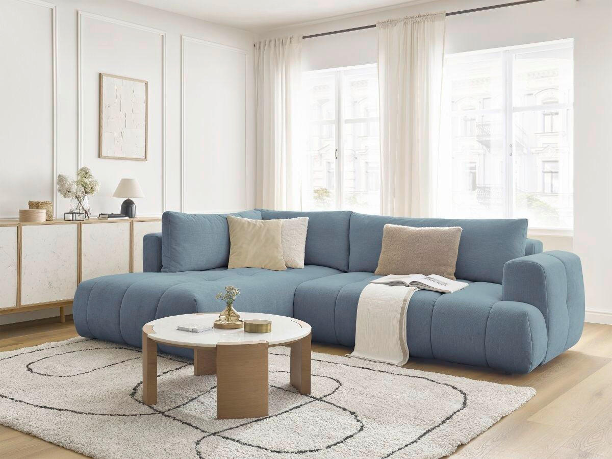 ECKSCHLAFSOFA FUJI Leinenoptik Hellblau  inkl.  - Schwarz/Hellblau, MODERN, Kunststoff/Textil (204/282cm)