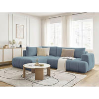 ECKSCHLAFSOFA FUJI Leinenoptik Hellblau  inkl.  - Schwarz/Hellblau, MODERN, Kunststoff/Textil (204/282cm)