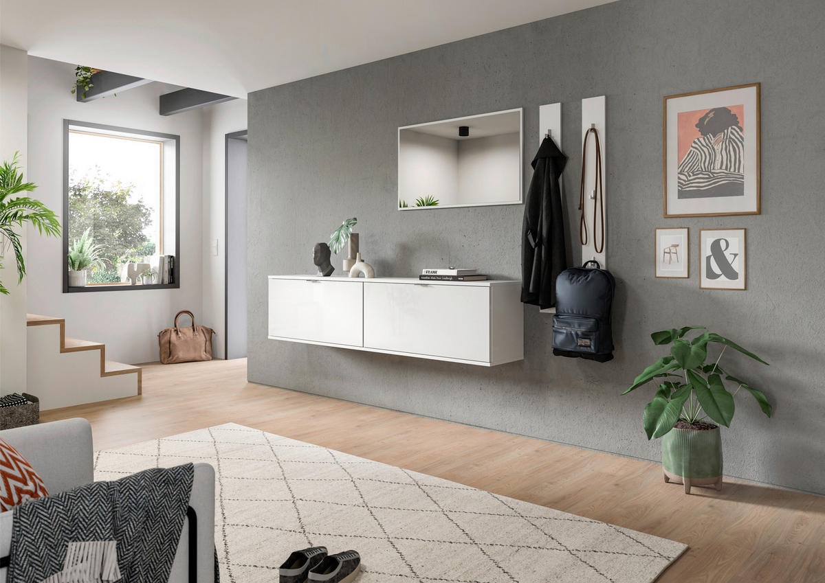 GARDEROBE 5-teilig  in 237/193/32 cm  - Weiß Hochglanz/Weiß, Design, Holzwerkstoff (237/193/32cm) - Livetastic