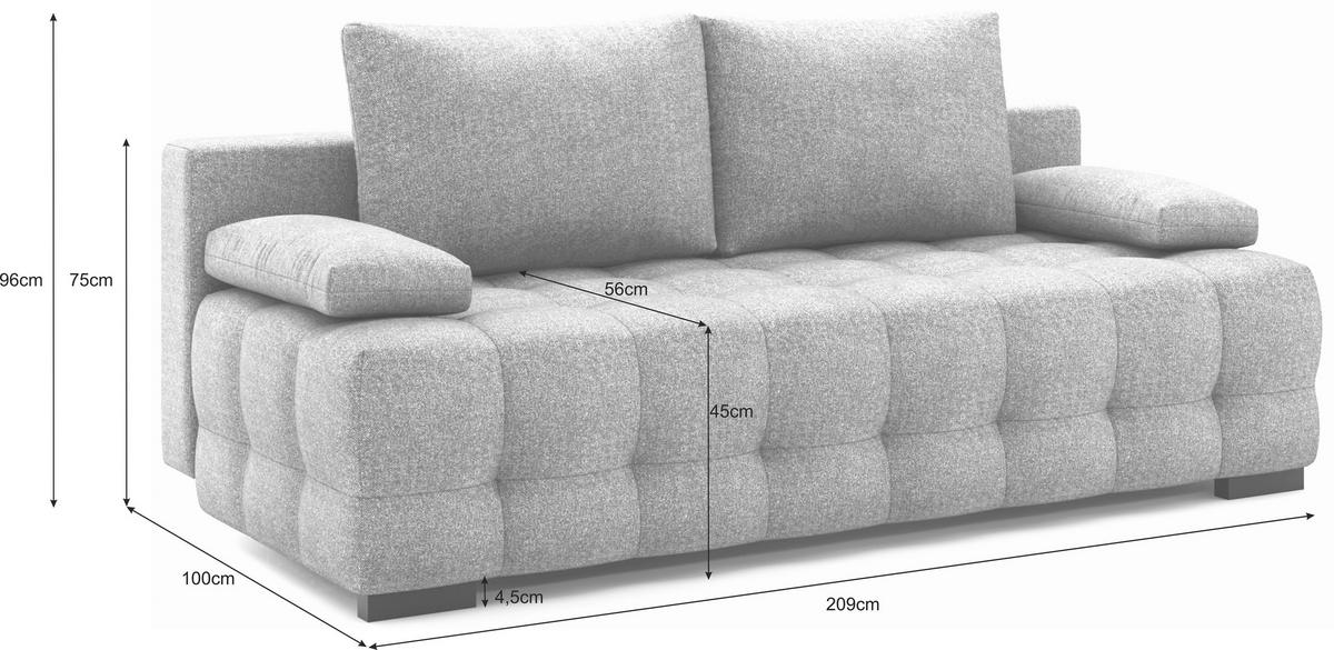 SCHLAFSOFA Struktur Dunkelgrau  - Dunkelgrau/Schwarz, KONVENTIONELL, Kunststoff/Textil (209/96/100cm) - Stylife