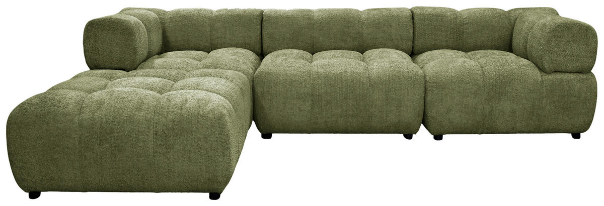 ECKSOFA ZAK Grün Bouclé  - Schwarz/Grün, Design, Kunststoff/Textil (280/186cm) - MID.YOU