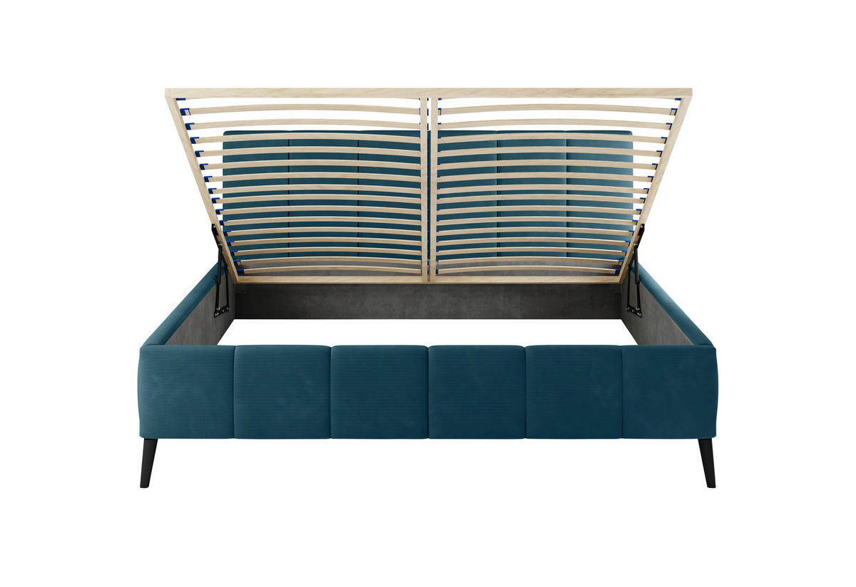 POLSTERBETT 180/200 cm  in Blau  - Blau/Schwarz, Trend, Holz/Textil (180/200cm) - home24