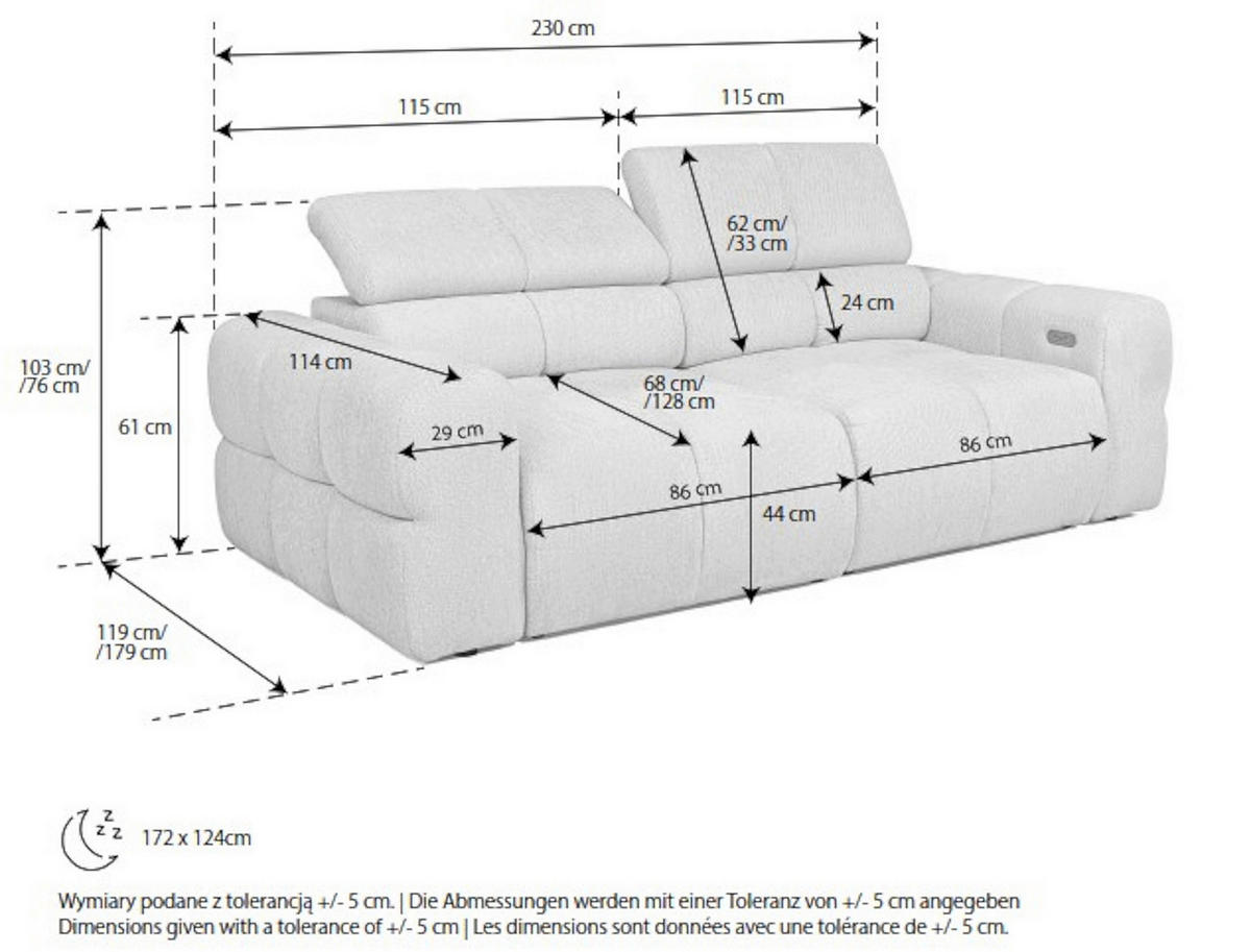 BIGSOFA Chenille Weiß  - Schwarz/Weiß, Design, Kunststoff/Textil (230/76-103/119cm) - Welnova