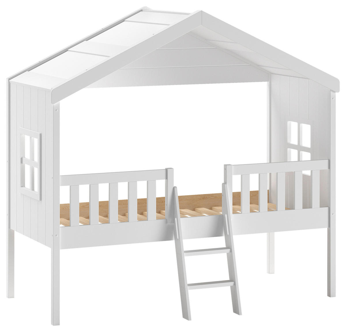 HAUSBETT Absturzsicherung, Leiter, Rollrost 90/200 cm  - Weiß, Natur, Holz (90/200cm) - MID.YOU