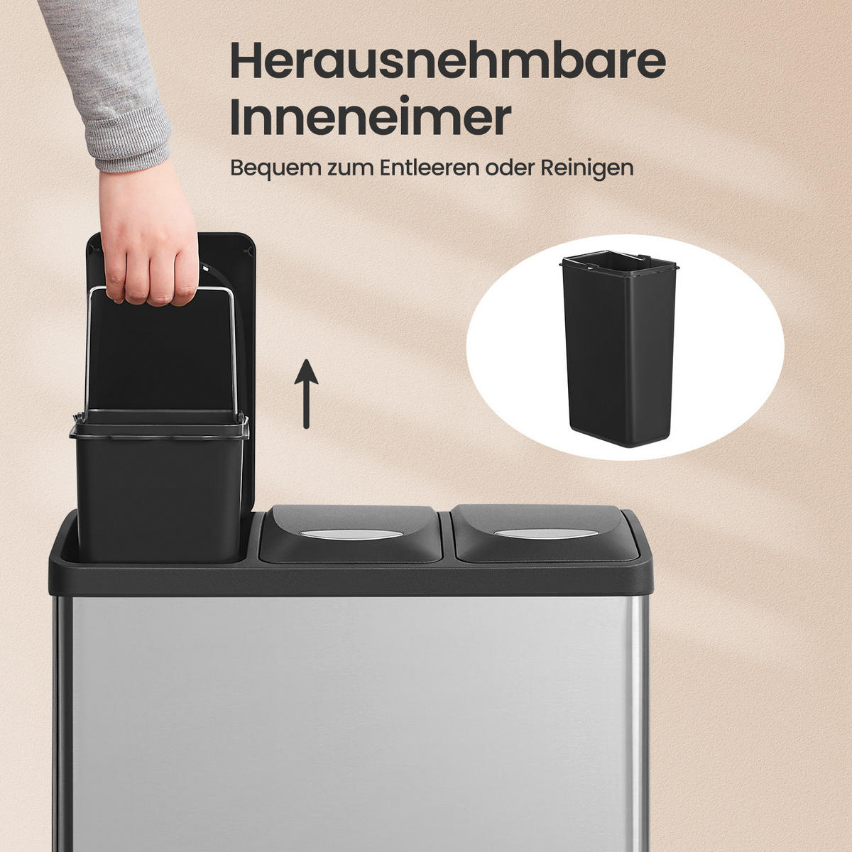 ABFALLSAMMLER 24 L  - Edelstahlfarben/Schwarz, Basics, Kunststoff/Metall (47/39,5/28,3cm)