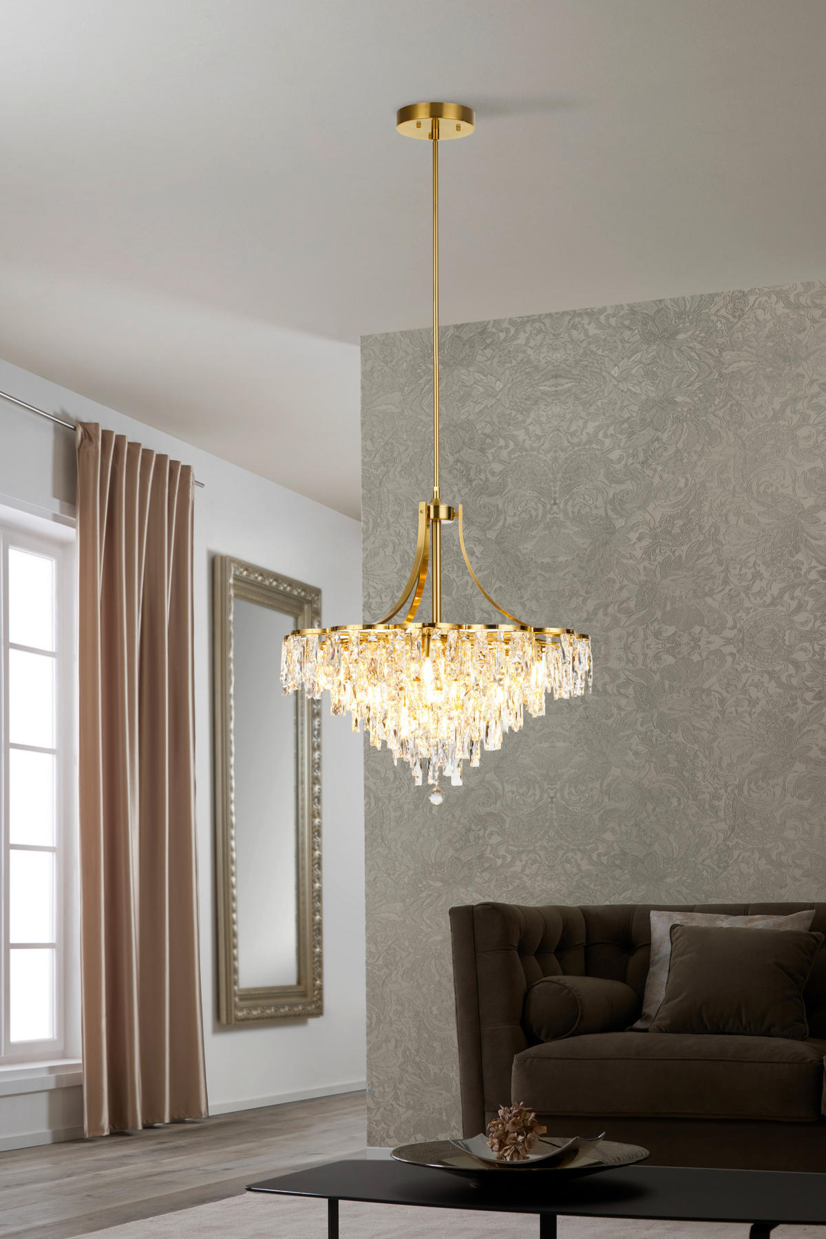 HÄNGELEUCHTE Aurelie 76/190 cm  - Klar/Goldfarben, Design, Glas/Metall (76/190cm) - Glandor