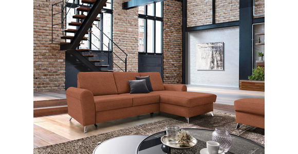 ECKSOFA in Flachgewebe Orange, Rostfarben  - Rostfarben/Silberfarben, Design, Textil/Metall (244/167cm) - Cantus