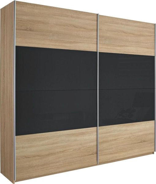 SCHWEBETÜRENSCHRANK in Eichefarben, Dunkelgrau  - Eichefarben/Dunkelgrau, Design, Glas/Holzwerkstoff (226/210/62cm) - Xora