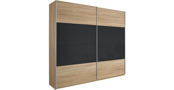 SCHWEBETÜRENSCHRANK  in Eichefarben, Dunkelgrau  - Eichefarben/Dunkelgrau, Design, Glas/Holzwerkstoff (226/210/62cm) - Xora