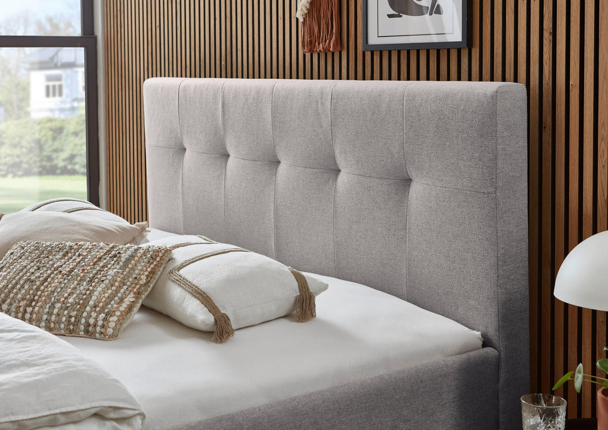 POLSTERBETT 180/200 cm  in Hellgrau  - Eichefarben/Hellgrau, MODERN, Holz/Textil (180/200cm) - Livetastic